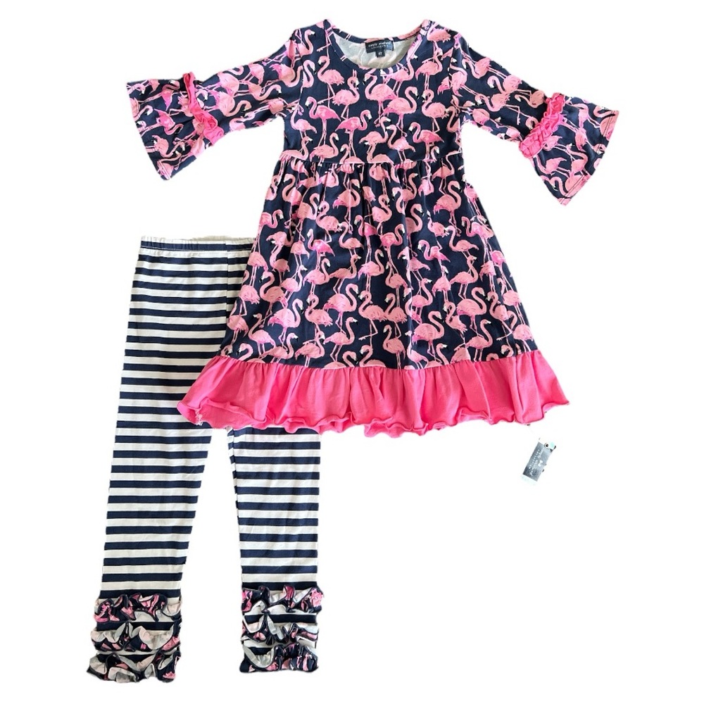 NWT Simply Southern toddler Kentucky Flamingo outfit set size 5T